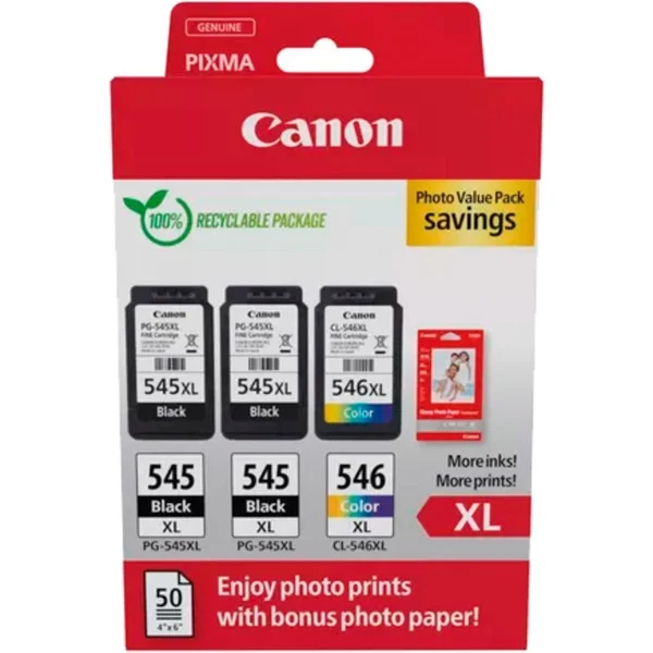 Canon Tinte Photo Value Pack 2x PG-545XL/CL-546XL (inkl. 50 Blatt 10x15 Fotopapier)