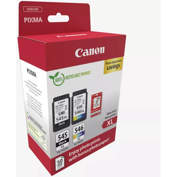 Canon Tinte Photo Value Pack PG-545XL/CL-546XL (inkl. 50 Blatt 10x15 Fotopapier, Blister-Verpackung mit Sicherheitsband)