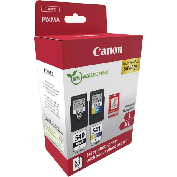 Canon Tinte Photo Value Pack PG-540L/CL-541XL (inkl. 50 Blatt 10x15 Fotopapier, Blister-Verpackung mit Sicherheitsband)