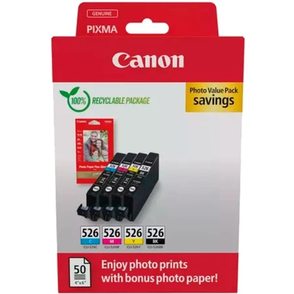 Canon Tinte Photo Value Pack CLI-526 (inkl. 50 Blatt 10x15 Fotopapier)