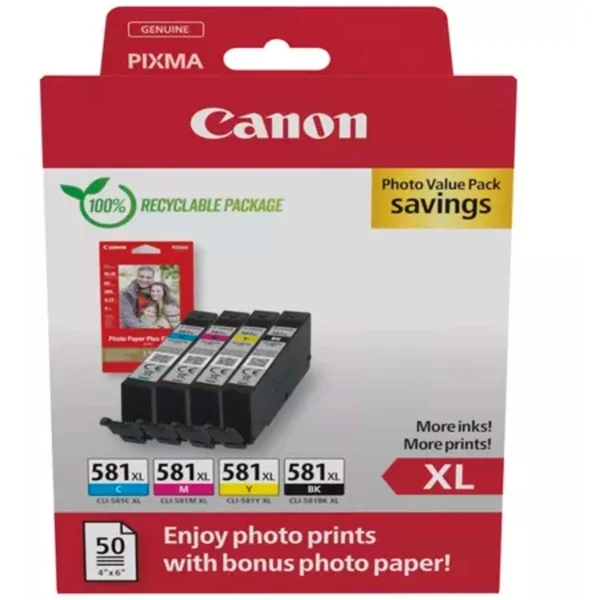 Canon Tinte Photo Value Pack CLI-581XL (inkl. 50 Blatt 10x15 Fotopapier)