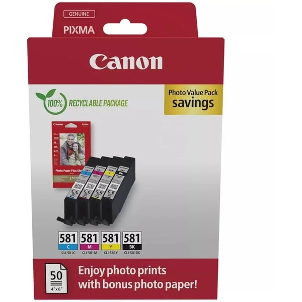 Canon Tinte Photo Value Pack CLI-581 (inkl. 50 Blatt 10x15 Fotopapier)