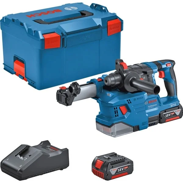 Bosch Professional Akku-Bohrhammer GBH 18V-22 Professional, 18Volt, mit GDE 18V-12 (blau/schwarz, 2x Li-Ionen Akku 4,0Ah, in L-BOXX)