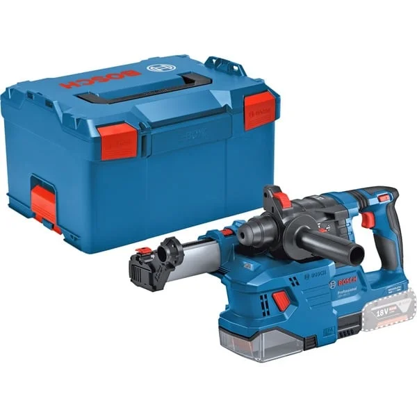 Bosch Professional Akku-Bohrhammer GBH 18V-22 Professional solo, 18Volt, mit GDE 18V-12 (blau/schwarz, ohne Akku und Ladegerät, in L-BOXX 238)
