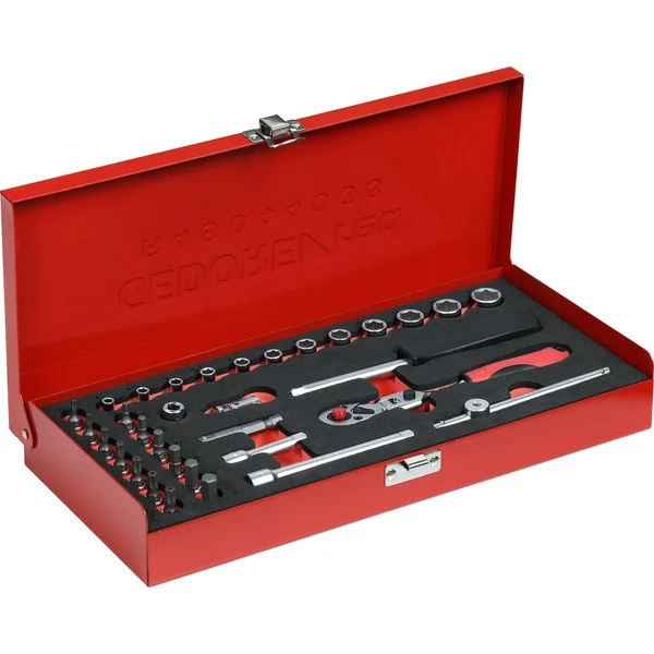 GEDORE Red Steckschlüssel-Satz 1/4", 33-teilig (rot, mit Umschalt-Knarre, SW 4mm - 13mm)