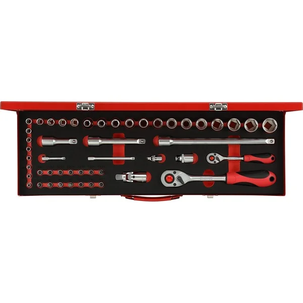 GEDORE Red Steckschlüssel-Satz 1/4" + 1/2", 49-teilig (rot, mit 2 Umschalt-Knarren, SW 4mm - 24mm)