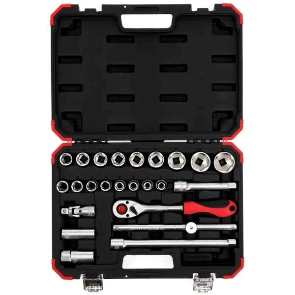 GEDORE Red Steckschlüssel-Satz 1/2", 24-teilig (rot/schwarz, mit Umschalt-Knarre, SW 10mm - 32mm)