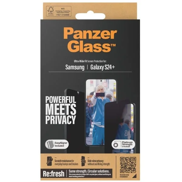 PanzerGlass Privacy Displayschutz, Schutzfolie (transparent, Samsung Galaxy S24 Plus, EasyAligner)