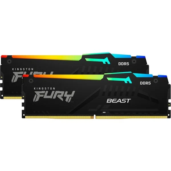 Kingston FURY DIMM 32 GB DDR5-5600 (2x 16 GB) Dual-Kit, Arbeitsspeicher (schwarz, KF556C36BBEAK2-32, FURY Beast RGB, INTEL XMP, AMD EXPO)