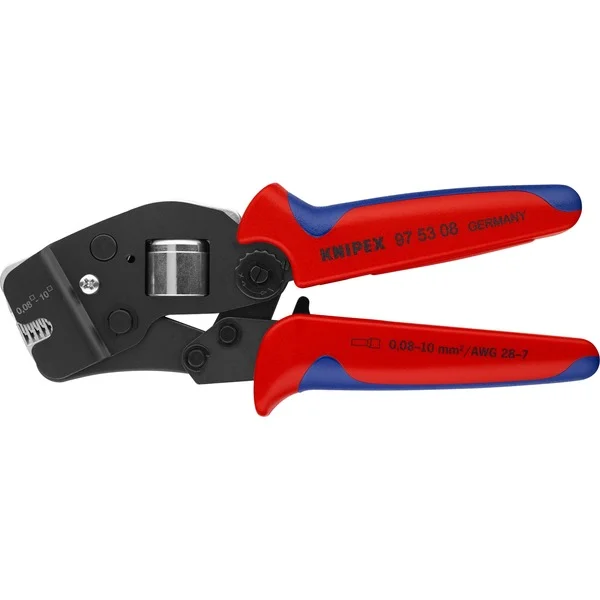KNIPEX Selbsteinstellende Crimpzange 97 53 08 (rot/blau, für Ader-Endhülsen, Fronteinführung)