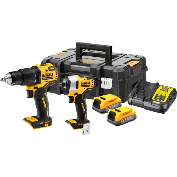 DEWALT POWERSTACK Akku-Kombo-Pack DCK2062E2T, 18Volt, mit Schlagschrauber, Schlagbohrschrauber (gelb/schwarz, 2x POWERSTACK Li-Ion-Akku 1,7 Ah, in T STAK Box II)