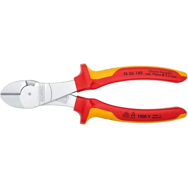 KNIPEX Kraft-Seitenschneider 74 06 180, Schneid-Zange (rot/gelb, VDE-geprüft)