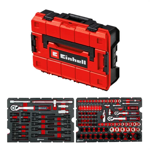EINHELL E-Case Werkzeugkoffer KFZ, 121-teilig, Werkzeug-Set (schwarz/rot, mit Werkzeug-Sortiment für Hobbyschrauber)
