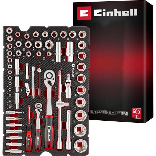 EINHELL Werkzeug-Pad Stecknüsse und Ratschen in E-Case-Einleger, Werkzeug-Set (60-teilig)