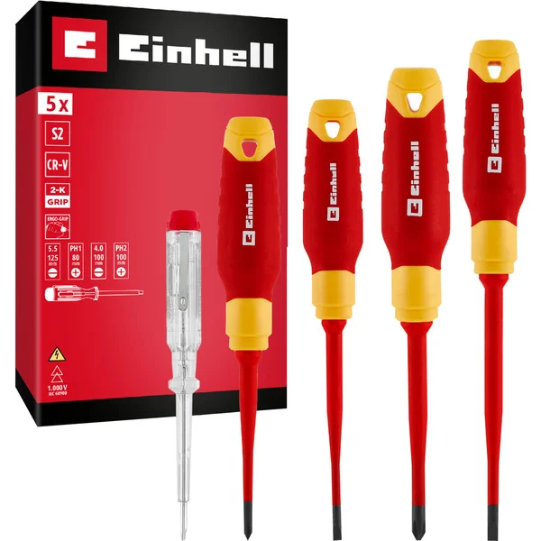 EINHELL Elektriker-Schraubendreher-Set VDE, 5-teilig (rot/gelb)