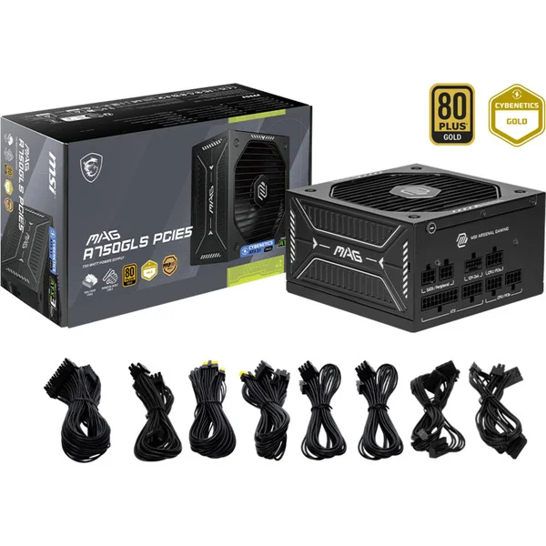 MSI MAG A750GLS PCIE5, PC-Netzteil (schwarz, 1x 12VHPWR, 4x PCIe, Kabelmanagement, 750 Watt)