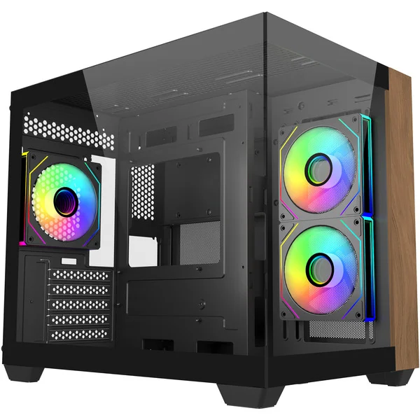 Cooler Master Elite 481 Wood, Tower-Gehäuse (schwarz/holz, Tempered Glass x 2)