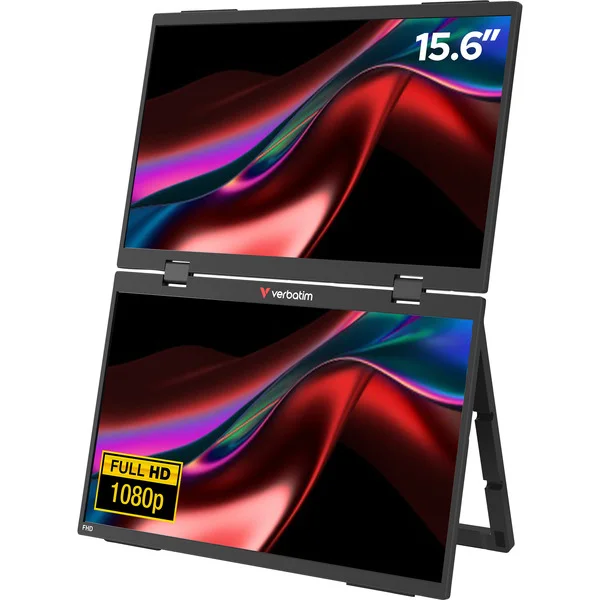 Verbatim Dualer tragbarer Monitor 15,6″ (32403), LED-Monitor (39.6 cm (15.6 Zoll), schwarz, 2x FullHD, IPS, USB-C, Mini-HDMI, Lautsprecher)