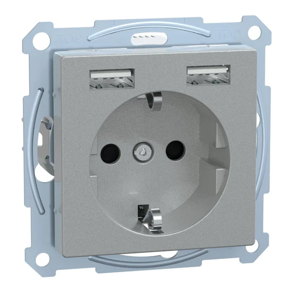 Merten Schutzkontakt Steckdose mit USB Ladegerät (aluminium, Retail)