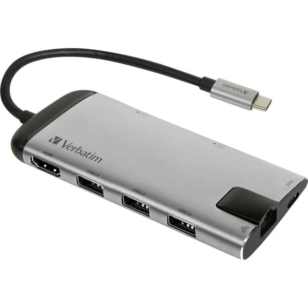 Verbatim USB-C Multiport-Hub, Dockingstation (grau, HDMI, USB-A, RJ-45)
