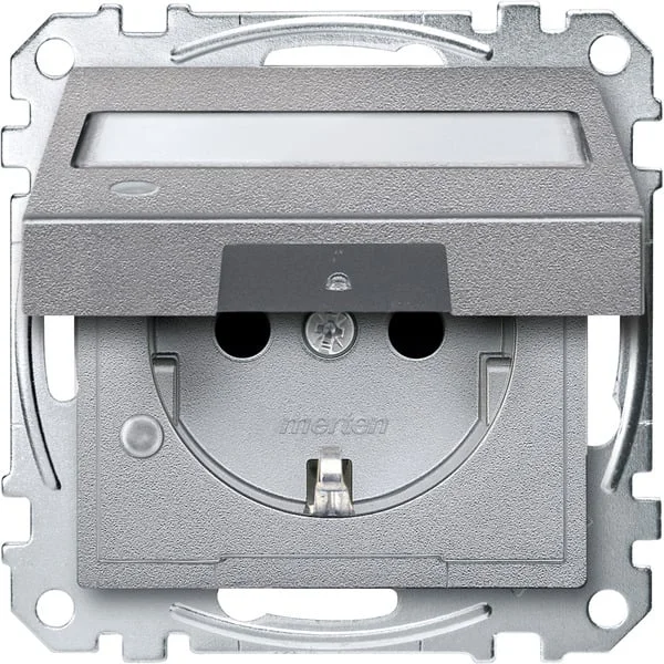 Merten Schutzkontaktsteckdose mit Klappdeckel und Beschriftungsfeld (aluminium, Retail)