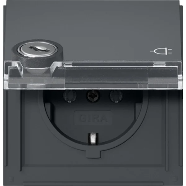 Gira Schutzkontaktsteckdose Typ F 16 Ampere 250 Volt mit Klappdeckel und Schloss (anthrazit, Retail)