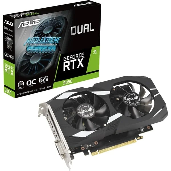 ASUS GeForce RTX 3050 DUAL OC, Grafikkarte (1x DisplayPort, 1x HDMI 2.1, 1x DVI-D)