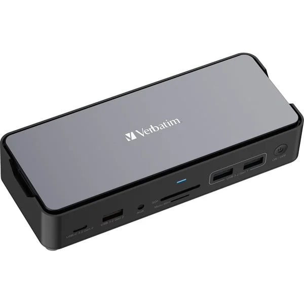 Verbatim USB-C Pro Docking Station 15 in 1 inkl. 256 GB SSD, Dockingstation (aluminium/schwarz, HDMI, DP, RJ-45, USB-A, USB-C, SD, microSD, Audio)