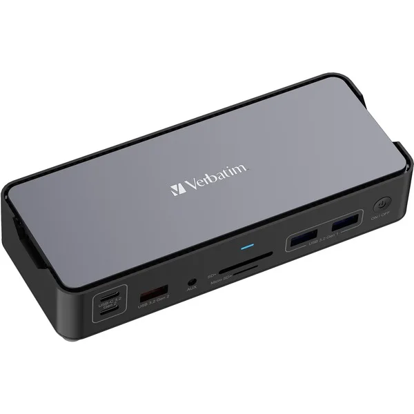 Verbatim USB-C Pro Docking Station CDS-15, 15 Port, Dockingstation (aluminium/schwarz, HDMI, DP, RJ-45, USB-A, USB-C, SD, microSD, Audio)