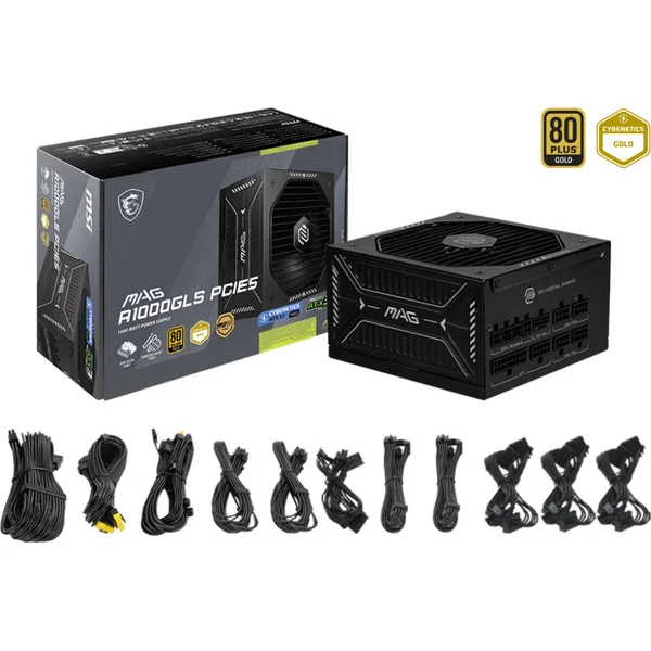 MSI MAG A1000GLS PCIE5, PC-Netzteil (schwarz, 1x 12VHPWR, 4x PCIe, Kabelmanagement, 1000 Watt)