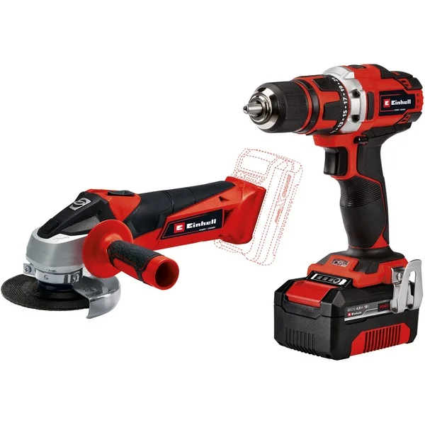 EINHELL Power X-Change Werkzeug-Set TE-TK 18/2 Li Kit (rot/schwarz, Akku-Bohrschrauber und Akku-Winkelschleifer, Li-Ion-Akku 4,0Ah)