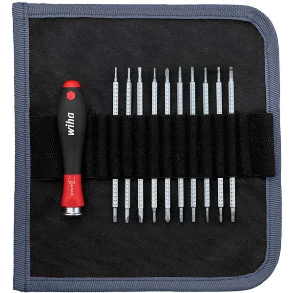Wiha Schraubendreher mit Wechselklingen-Set SYSTEM 4 (schwarz/rot, 11-teilig, mit Rolltasche)