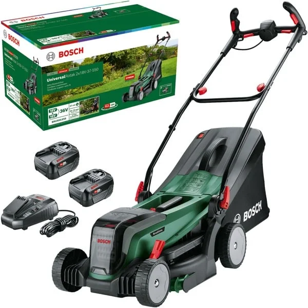 Bosch Heimwerken & Garten Akku-Rasenmäher UniversalRotak 2x18V-37-550, 36Volt (2x18V) (grün/schwarz, 2x Li-Ionen Akku 4,0Ah, POWER FOR ALL ALLIANCE)