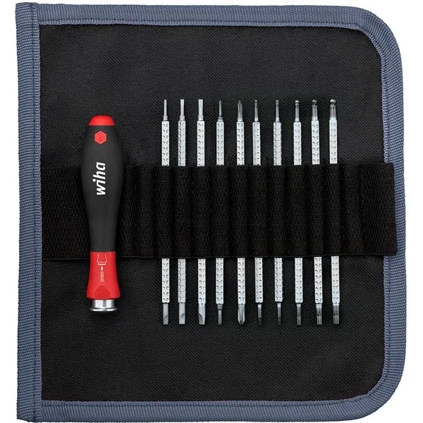 Wiha Schraubendreher mit Wechselklingen-Set SYSTEM 4 (schwarz/rot, 11-teilig, mit Rolltasche)