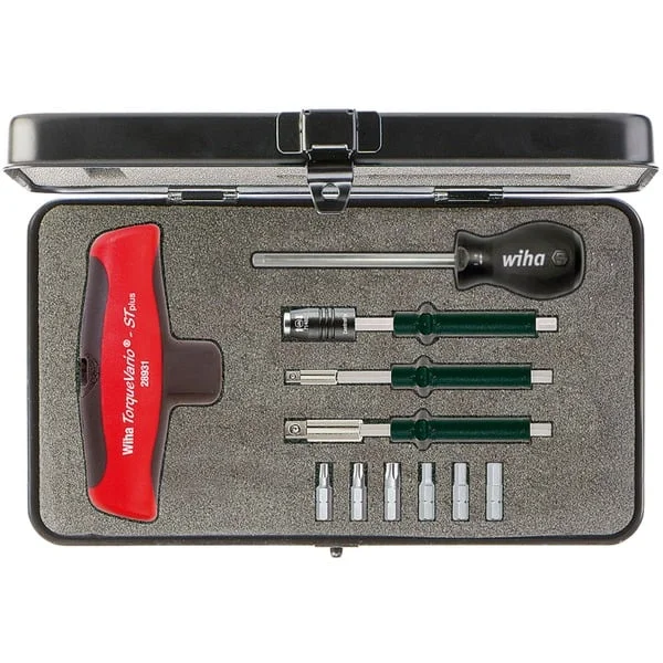 Wiha Drehmoment-Schraubendreher mit Quergriff Set TorqueVario-S T (schwarz/rot, 12-teilig, 5 bis 14 Nm)