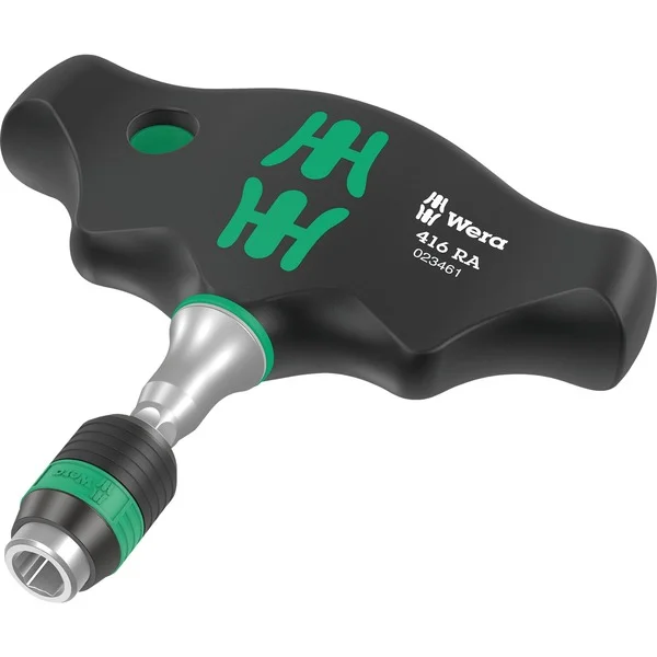 Wera 416 RA Quergriff-Bits-Handhalter mit Ratschenfunktion, Schraubendreher (schwarz/grün, mit Rapidaptor Schnellwechselfutter)