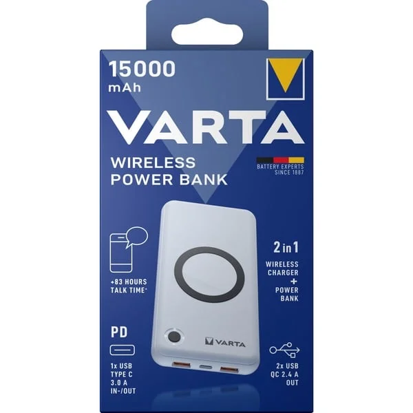 VARTA Wireless Powerbank 15.000 (weiß, 15.000 mAh, Qi, Power Delivery, Quick Charge 3.0)