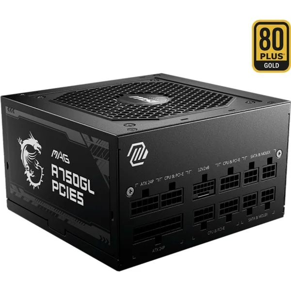 MSI MAG A750GL PCIE5, PC-Netzteil (schwarz, 1x 12VHPWR, 3x PCIe, Kabelmanagement, 750 Watt)