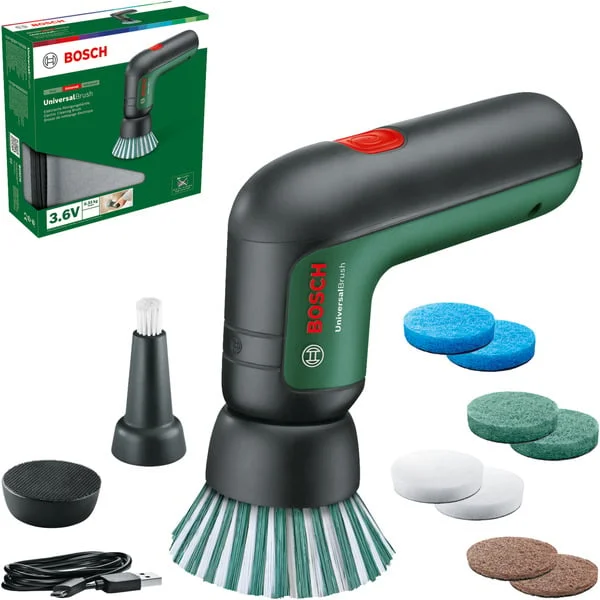 Bosch Heimwerken & Garten Akku-Bürste UniversalBrush Set, 3,6Volt, Bürstenschleifer (grün/schwarz, mit Zubehör-Set)