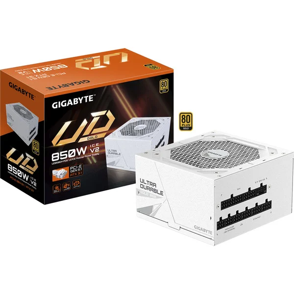GIGABYTE GP-UD850GM PG5 ICE, PC-Netzteil (weiß, 1x 12VHPWR, 3x PCIe, Kabel-Management, 850 Watt)