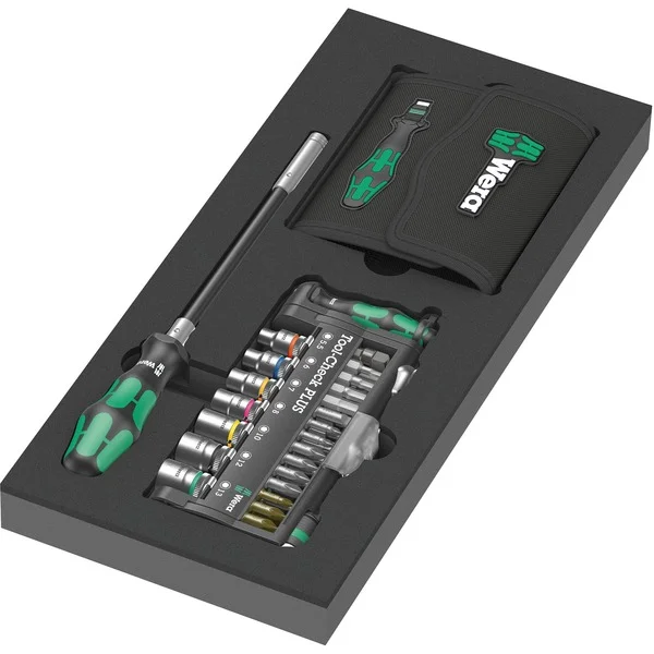 Wera 9750 Kraftform Kompakt und Tool-Check PLUS Set 1, 57-teilig, Werkzeug-Set (schwarz/grün, Steckschlüssel- und Bit-Satz, in Schaumstoffeinlage für Werkstattwagen)