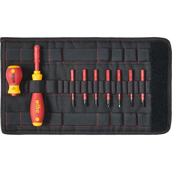 Wiha Schraubendreher mit Bithalter electric slimVario Starter-Set (rot/gelb, 10-teilig, mit slimBits und Stubby)