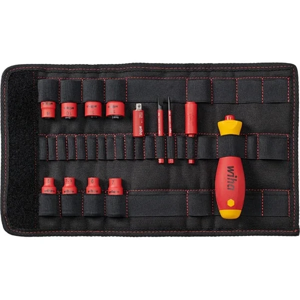 Wiha Schraubendreher und Steckschlüsseleinsatz 1/4" electric slimVario Set (rot/gelb, 14-teilig, mit slimBits)