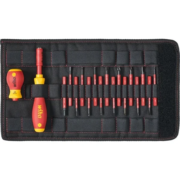 Wiha Schraubendreher und Bit Set electric slimVario (rot/gelb, 19-teilig, mit slimBits)