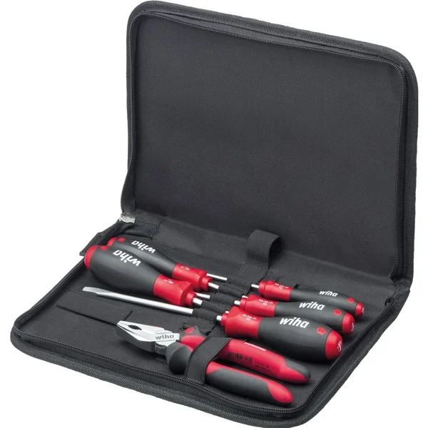 Wiha Werkzeug-Set Mechaniker (schwarz/rot, 7-teilig, mit Tasche)