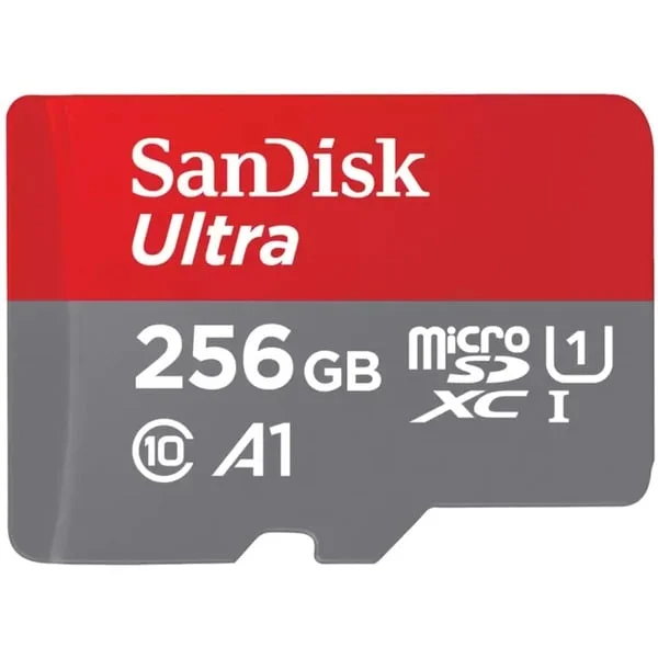 SanDisk Ultra 256 GB microSDXC, Speicherkarte (grau/rot, UHS-I U1, Class 10, A1)