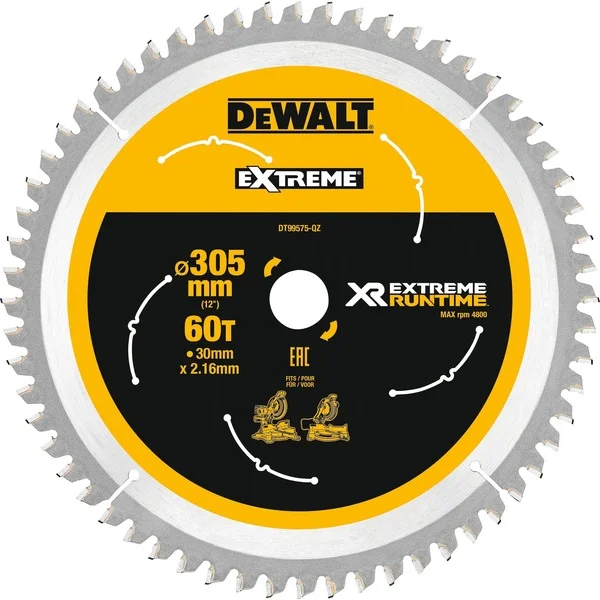 DEWALT Kreissägeblatt XR EXTREME RUNTIME DT99575, Ø 305mm, 60Z (Bohrung 30mm, für Akku-Paneelsägen)