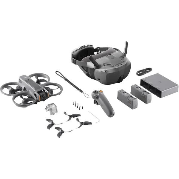 DJI Avata 2 Fly Smart Combo (drei Akkus), Drohne (Mechanischer Ein-Achsen-Gimbal, inkl. Goggles N2, RC Motion 2, 3 Akkus)