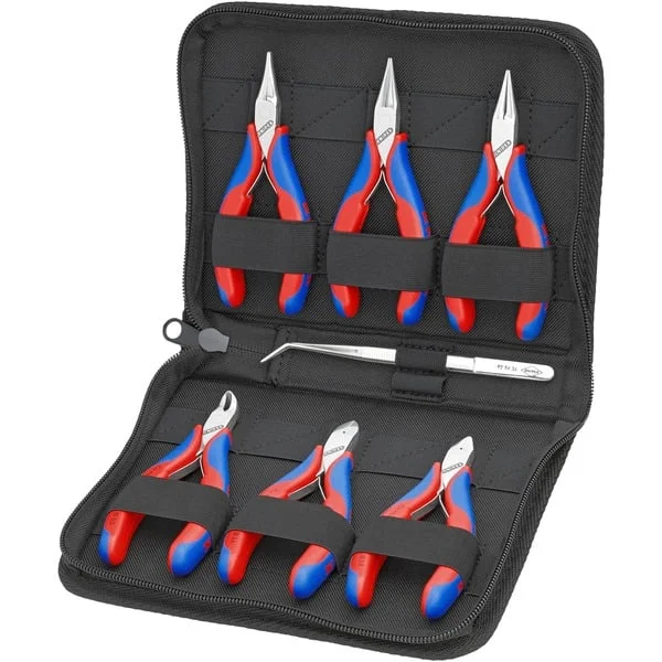 KNIPEX Elektronikzangen-Set, 7-teilig (rot/blau, inkl. Präzisionspinzette)