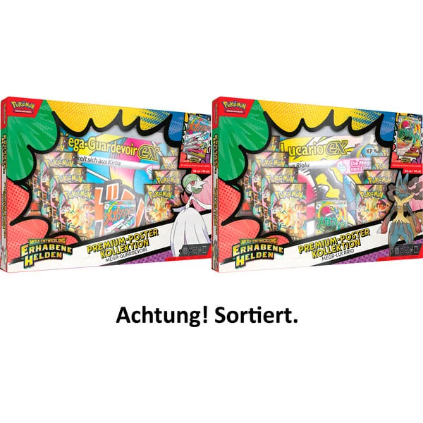 Pokémon-TCG: Mega-Entwicklung - Erhabene Helden - Premium-Poster-Kollektion, Sammelkarten (Mega-Guardevoir-ex oder Mega-Lucario-ex)